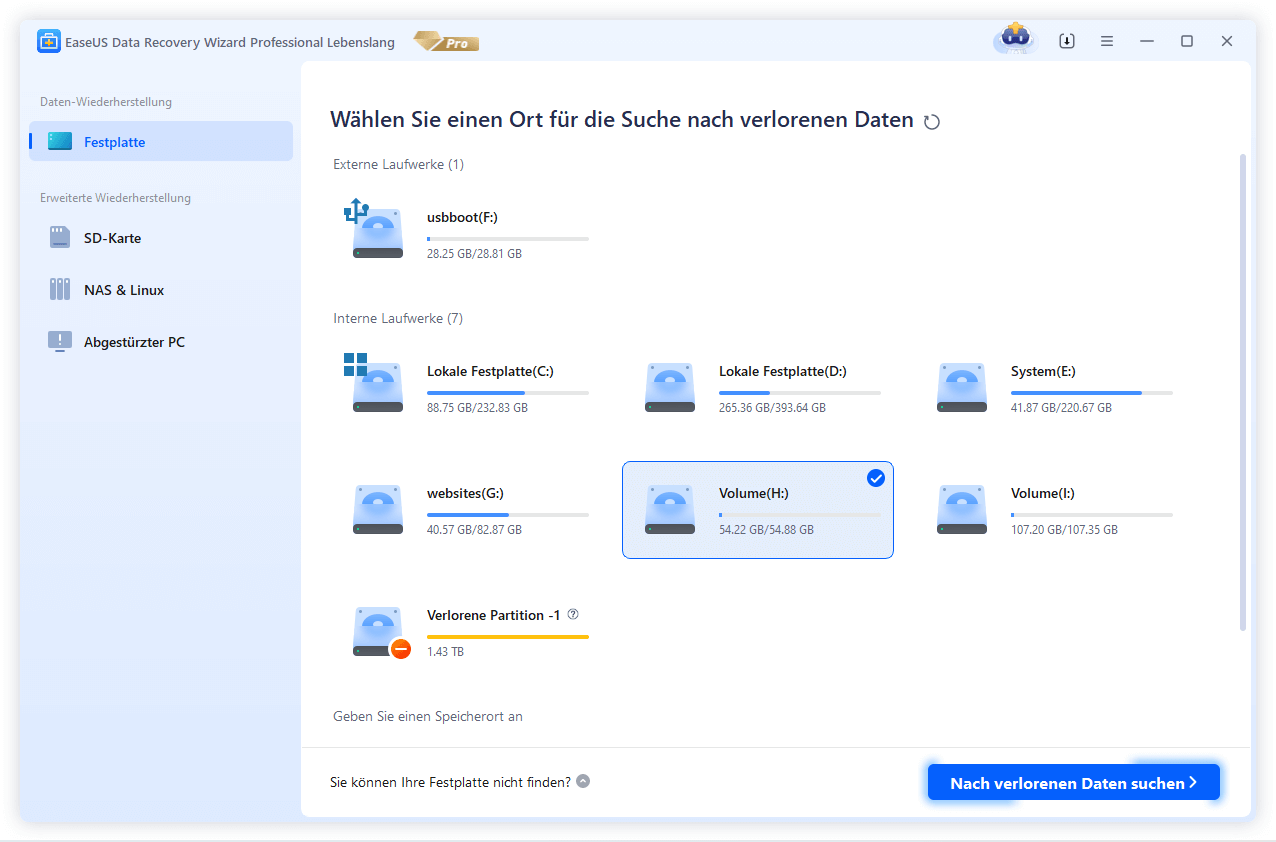 Wählen Sie das zu scannende Laufwerk unter Windows aus.