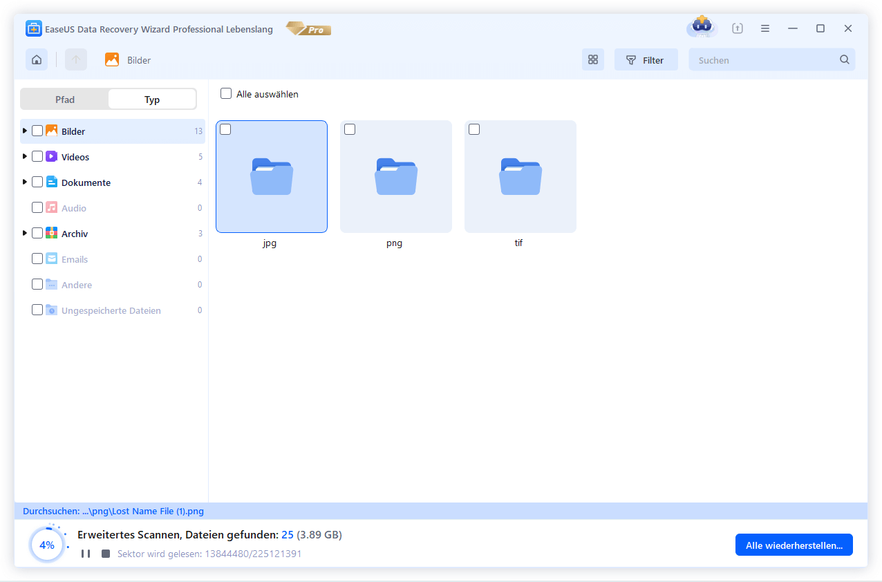 Das Programm wird die HDD scannen