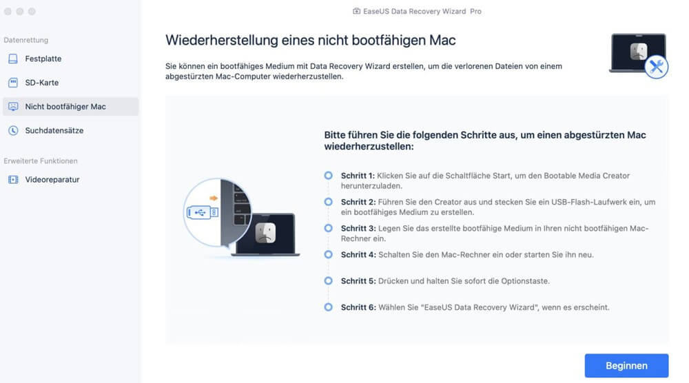 Starten Sie EaseUS Data Reocvery Wizard für Mac und wählen Sie den nicht bootfähigen Mac aus