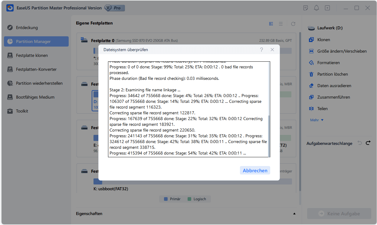 Fehler auf SD/USB/externen Festplatte überpüfen - Schritt 3