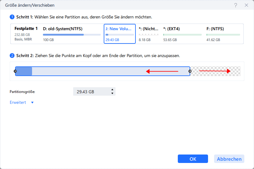 Partition vergrößern oder verkleinern