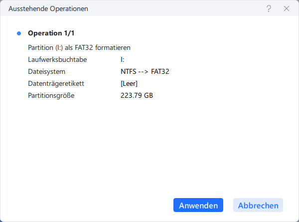 NTFS zu FAT32 konvertieren - Schritt 4