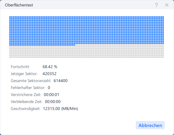 Überprüfung der defekten Sektoren