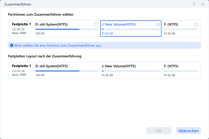 Zusammenzuführende Partitionen auswählen