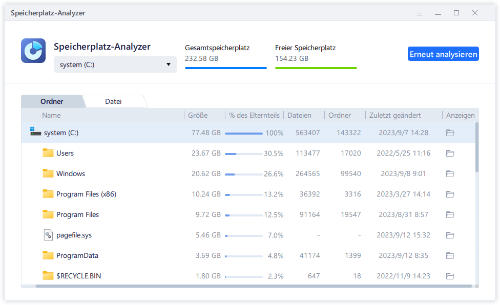 EaseUS Speicherplatzanalysator