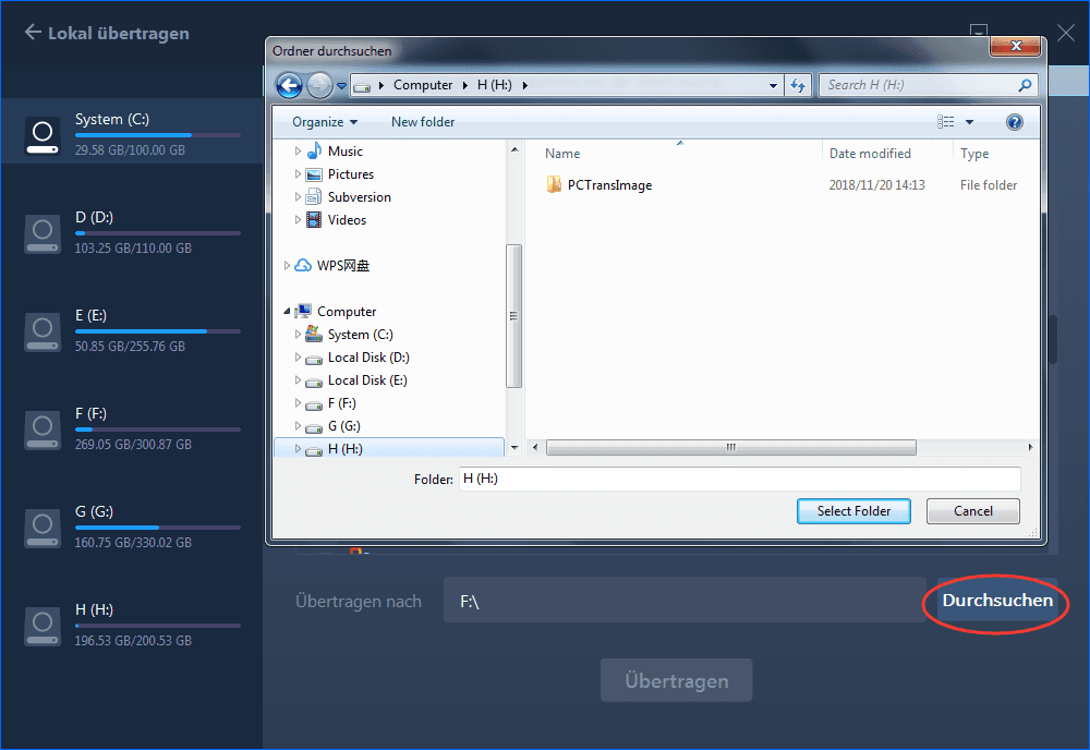 Lokale Programme und anderen Daten übertragen.