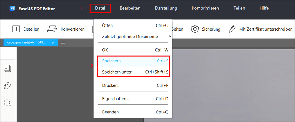 Bearbeitete PDF-Datei speichern