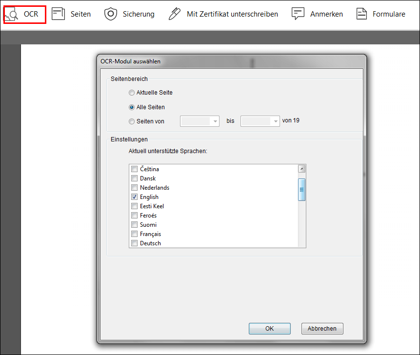PDF OCR auswählen