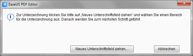 Neues Unterschriftsfenster ziehen