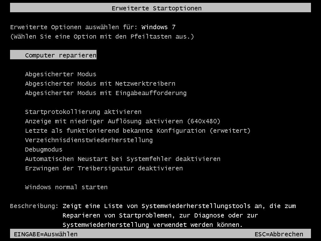 Erweiterte Startoptionen