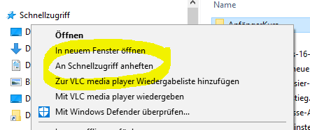 an Schnellzugriff anheften