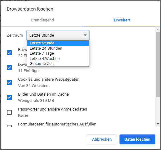 Den Cache in Google Chrome löschen - Schritt 2