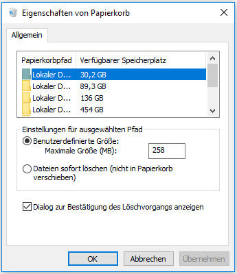 Den Löschdialog unter Windows 10 aktivieren