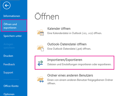 outlook Importieren/Exportieren