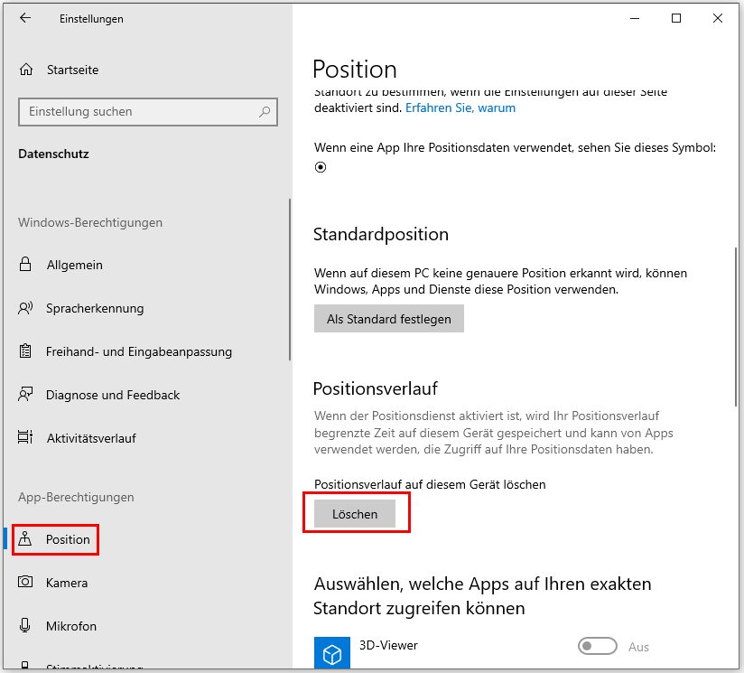 Den Positionsverlauf löschen