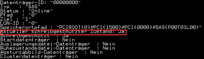 Aktueller schreibgeschützter Zustand ja