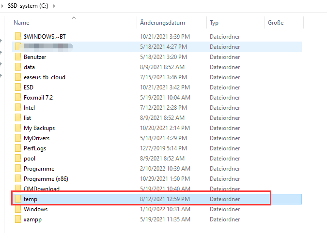 Temporäre Dateien manuell löschen