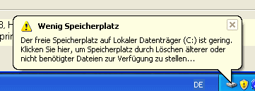 Weinig Speicherplatz Warnung