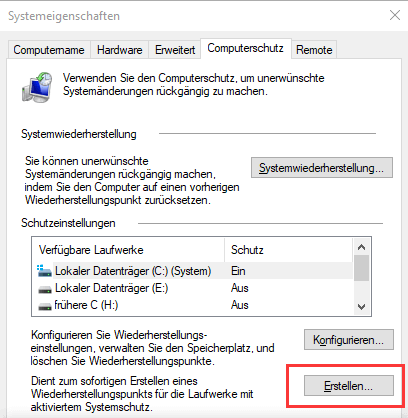 Computerschutz in Systemeigenschaften.