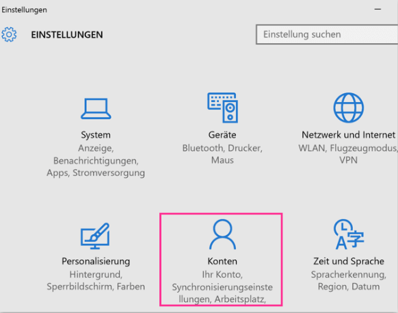 Windows 10 Einstellungen - Konten