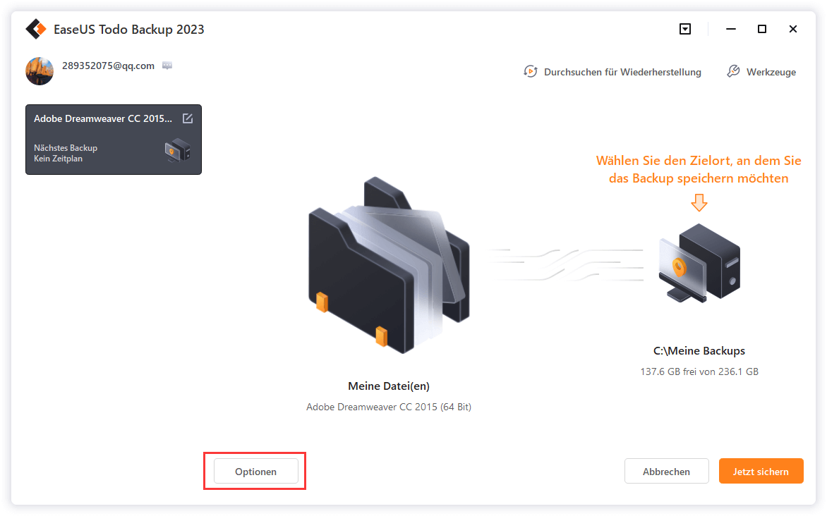 Dateien auf den USB-Stick sichern - Den Ziel-Ort auswählen