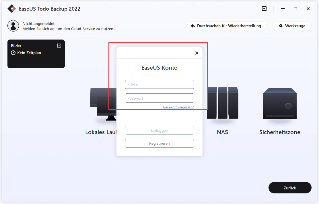 Bei EaseUS anmelden