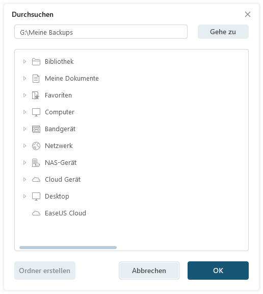 Wählen Sie das Ziel