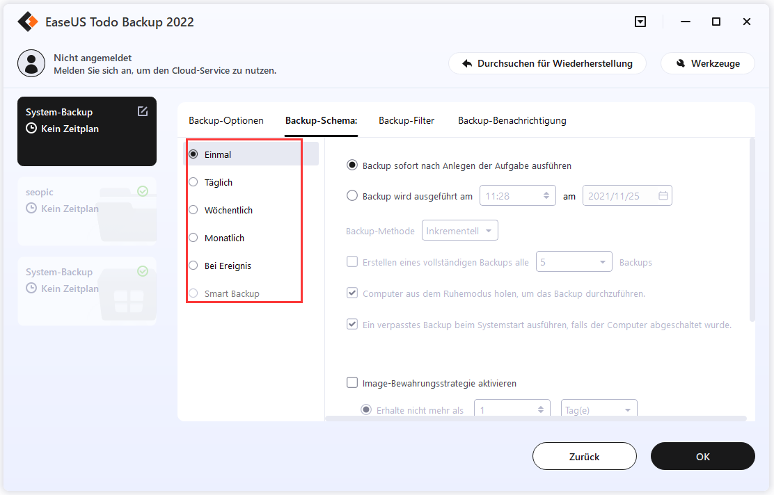 Zeitplan speichern