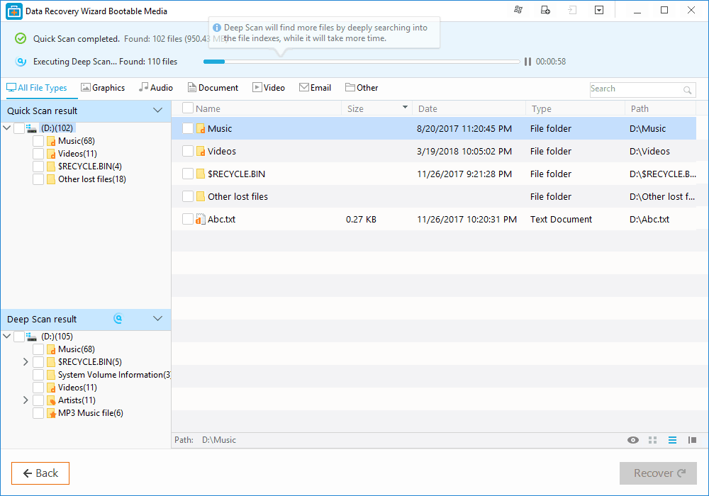 die Software das Laufwerk scannen lassen