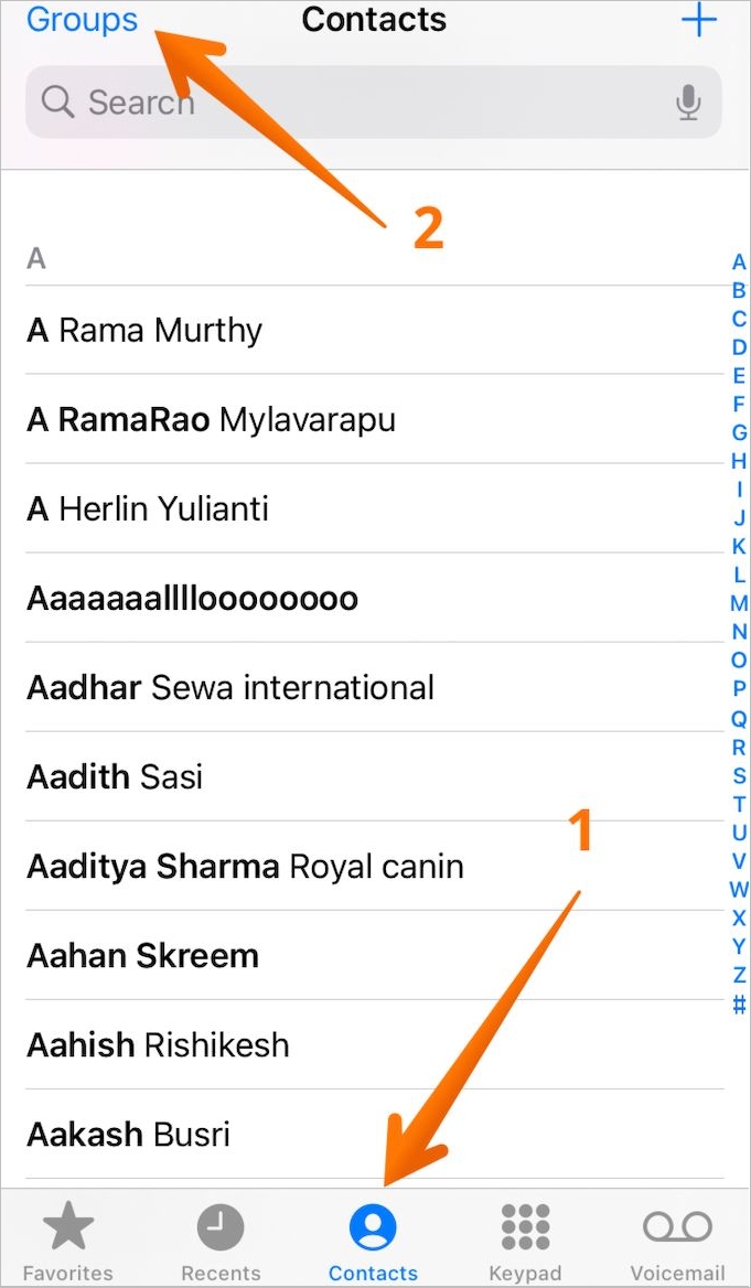 Tippen Sie auf Kontakte und dann auf Gruppen