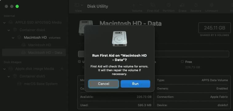 Erste Hilfe anklicken, um Befehl R zu reparieren