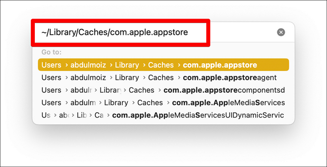 Eingabe des Cache-Pfads