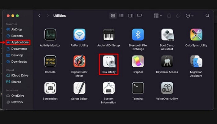 Disk Utility öffnen