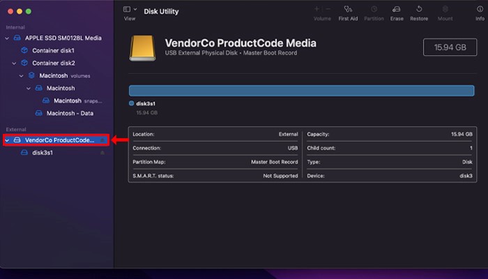 USB-Flash-Laufwerk auswählen
