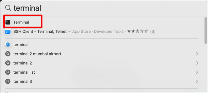 Terminal öffnen mit Spotlight