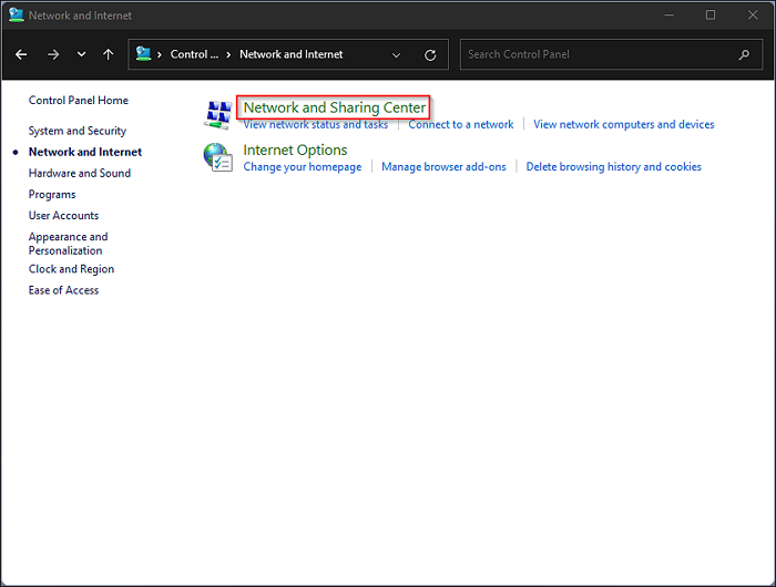 Auf Netzwerk- und Freigabecenter klicken