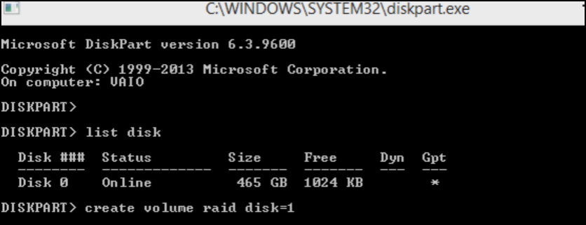 Diskpart Raid-Volume erstellen
