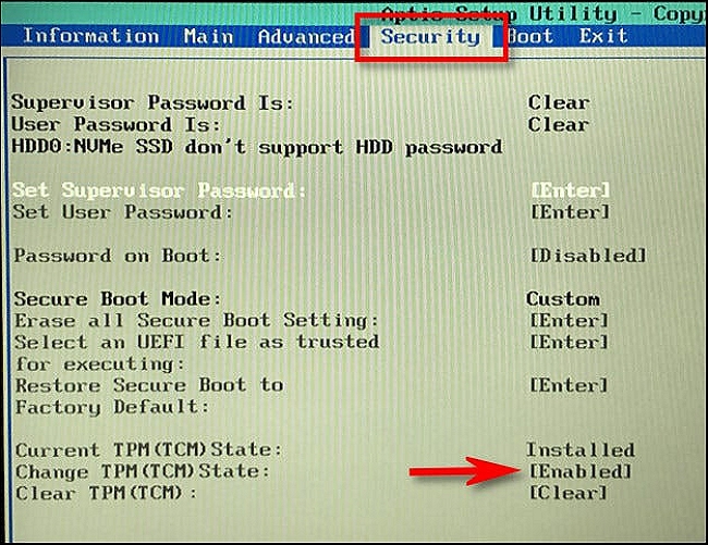 TPM über die Sicherheitsseite aktivieren
