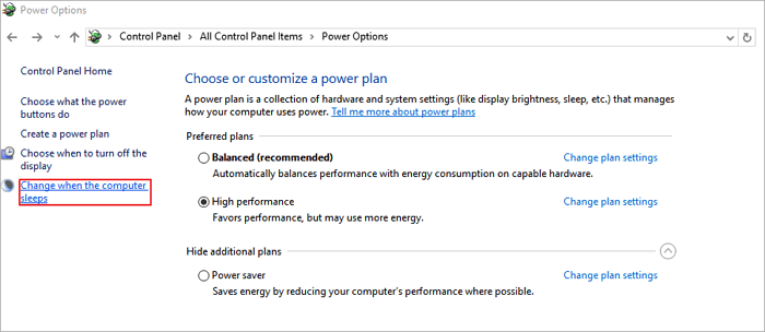 Energieoption in Windows 10