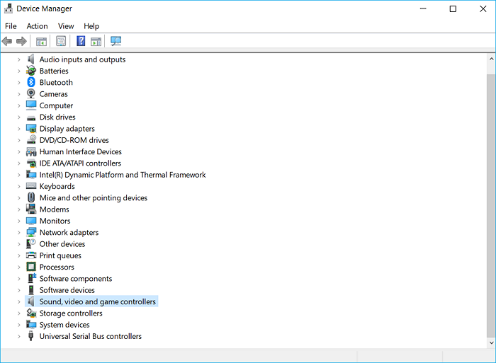 Das Menü Sound, Video und Gamecontroller aufklappen