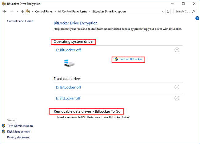 Bitlocker einschalten