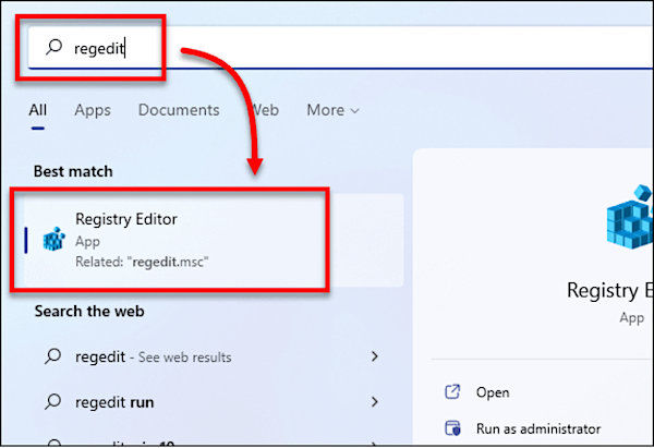 Gehen Sie zum Startmenü und öffnen Sie den Registrierungseditor