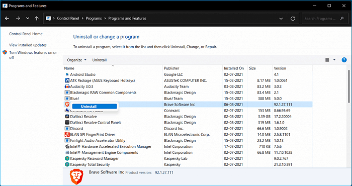Programm deinstallieren öffnen