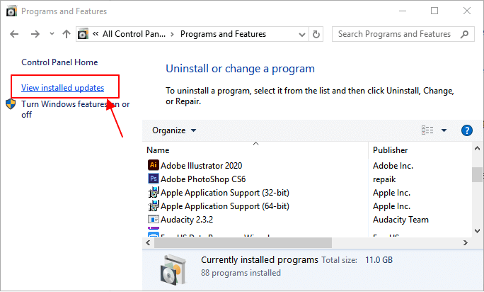 Installiertes Update anzeigen