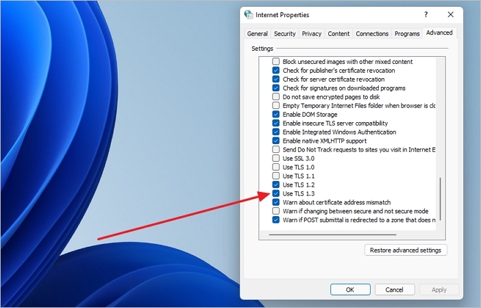 Überprüfen Sie die TSL-Einstellungen