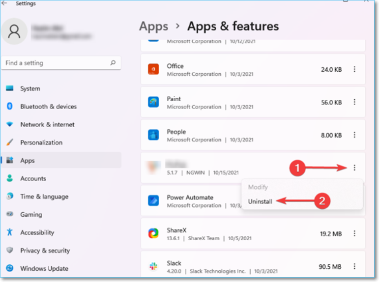 Wählen Sie Deinstallieren