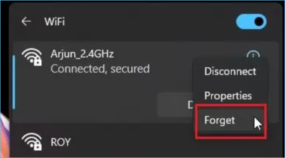 Angeschlossenes Wifi vergessen