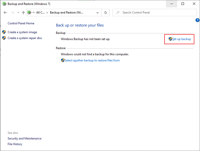 Sicherung einrichten