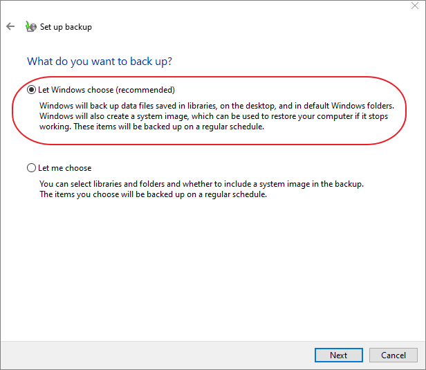 Wählen Sie Backup-Inhalte