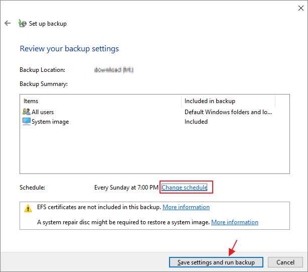 Sicherungseinstellungen beenden